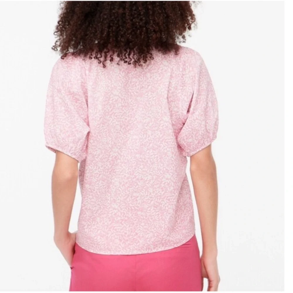 J. Crew Cotton V-Neck Puff-Sleeve Floral Womens Pink/White Blouse Size Large NEW